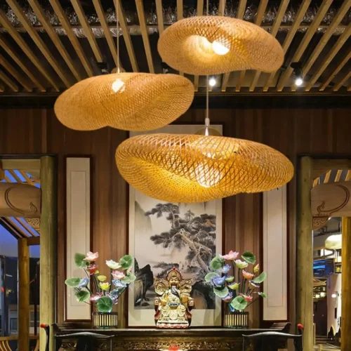 Grand lustre en bambou