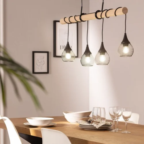 Lustre cuisine noir et bois