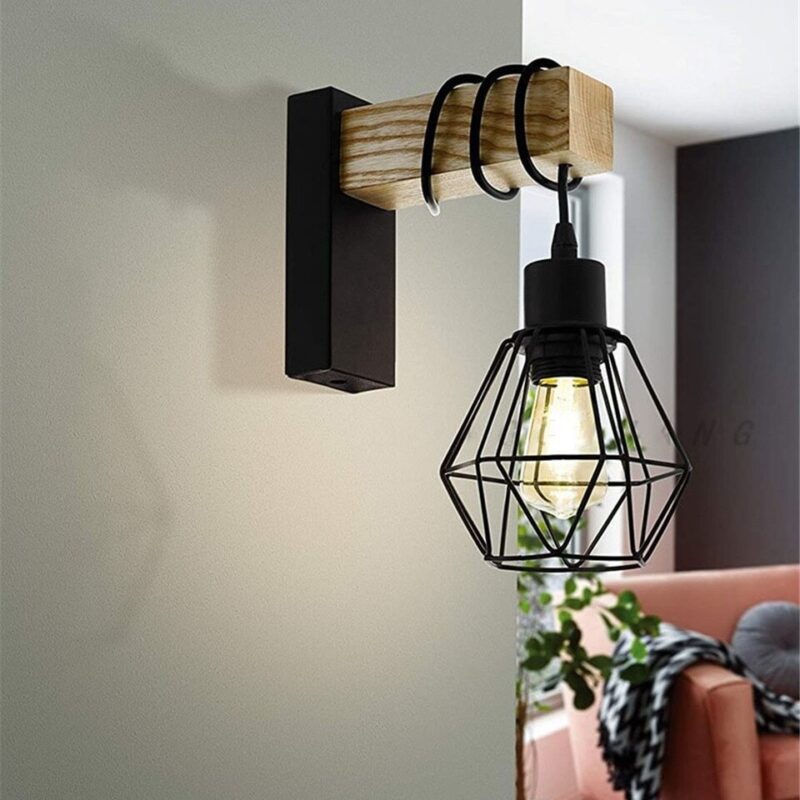 Lustre bois metal noir – Image 2