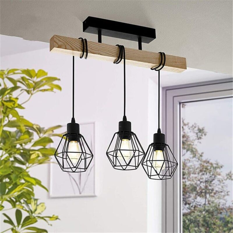 Lustre bois metal noir