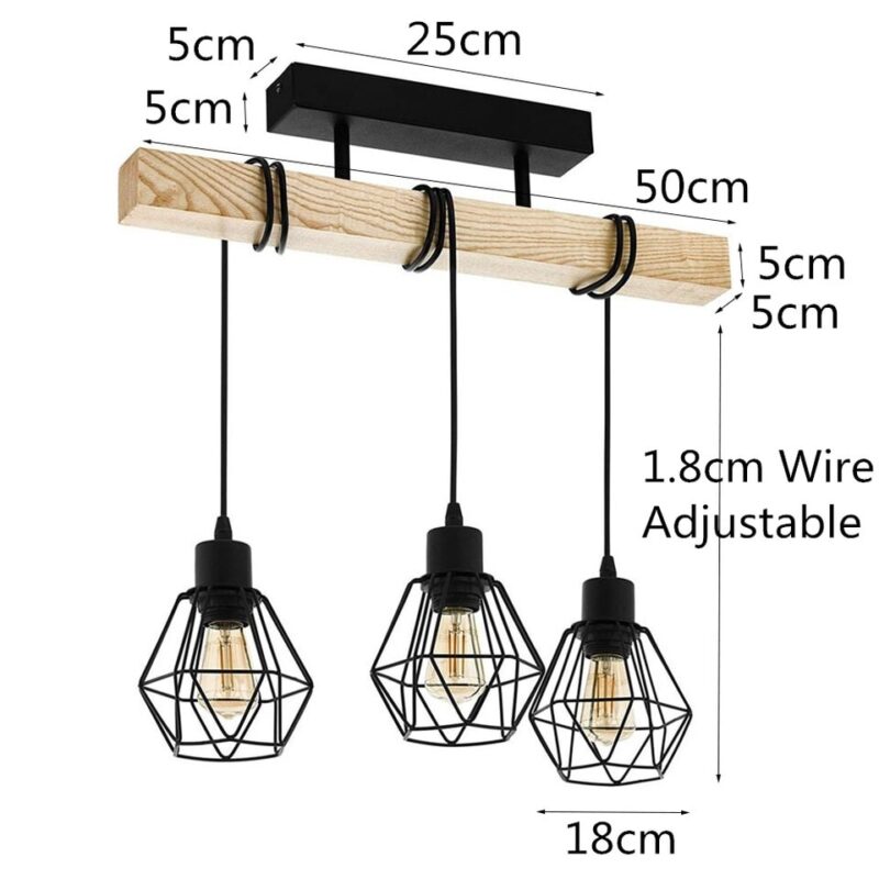 Lustre bois metal noir – Image 4