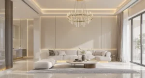Lustre design élégant dans une pièce moderne et lumineuse