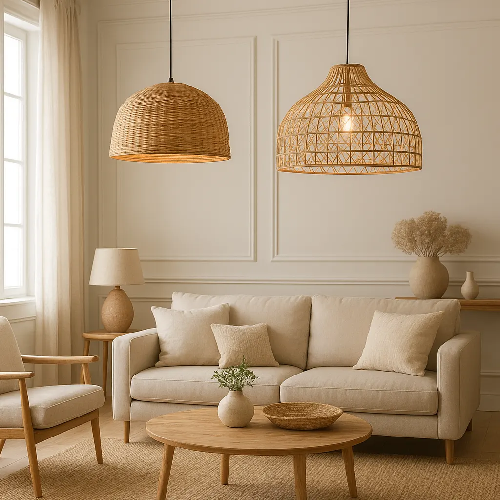 Comparaison entre tressage serré et tressage ajouré pour un lustre en rotin