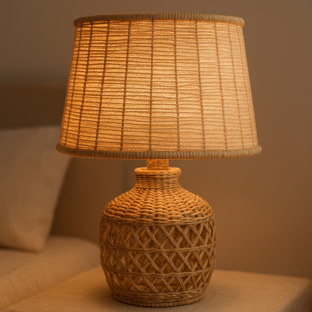 Comment choisir un lustre de chambre bohème sans surcharger la pièce ? 2 Détail d’un lustre bohème en fibres naturelles
