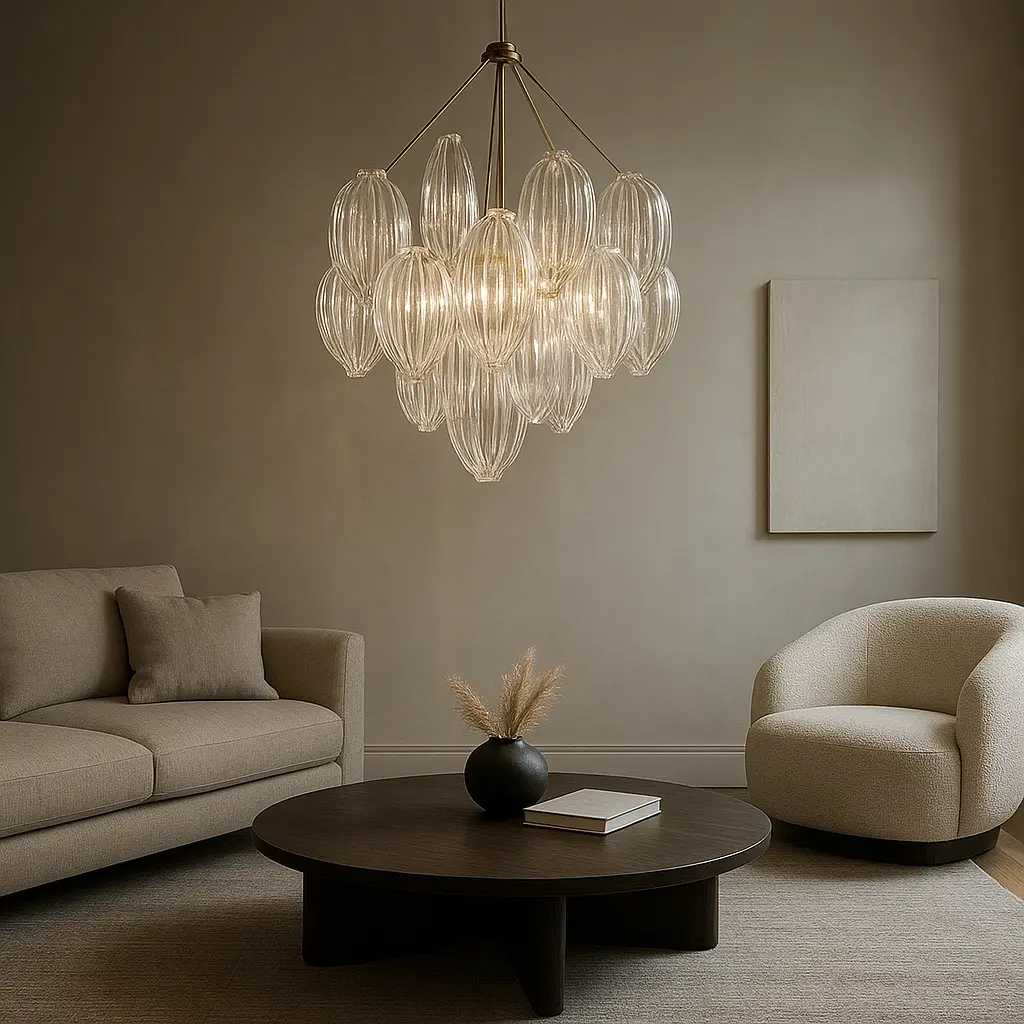Lustre en verre moderne dans un salon contemporain
