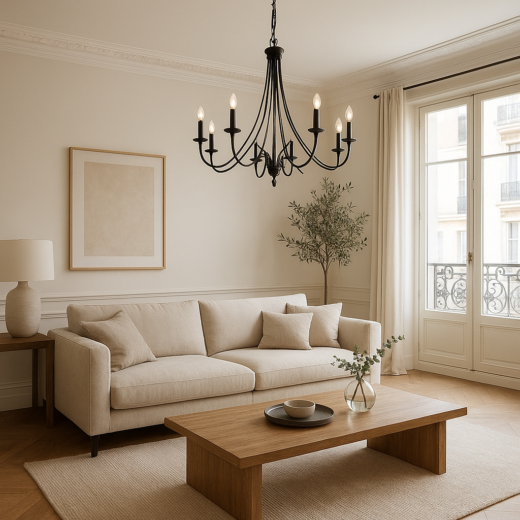 lustre métal noir salon
