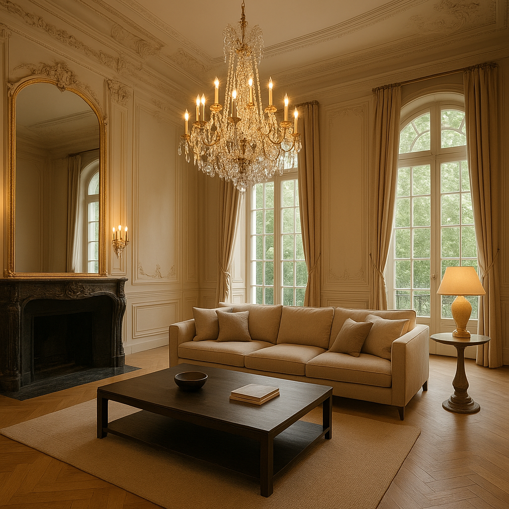 Quel lustre choisir pour un salon avec plafond haut ? 1 Lustre pour salon plafond haut dans un grand salon lumineux